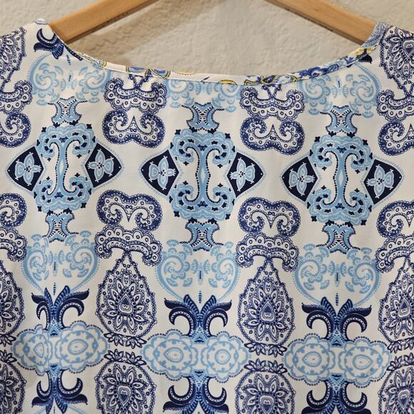 Adrianna Papell Floral Maxi Dress Size 12 Blue w Tassel Tie Front Stretch Waist - Picture 8 of 16